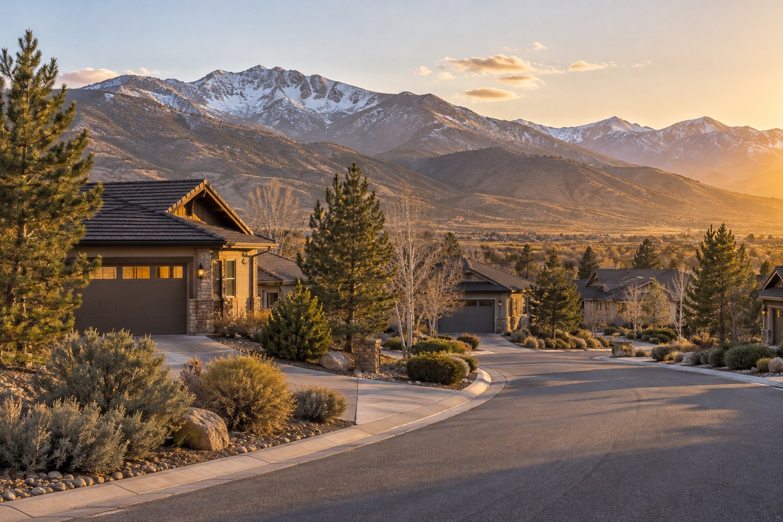 A Nevada street at golden hour, illustrative