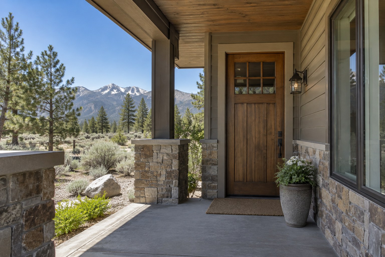 A shaded front entry of a Nevada home, illustrative